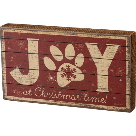 Block Sign - Joy At Christmas Time - 7" x 4" x 1" - Wood, Paper