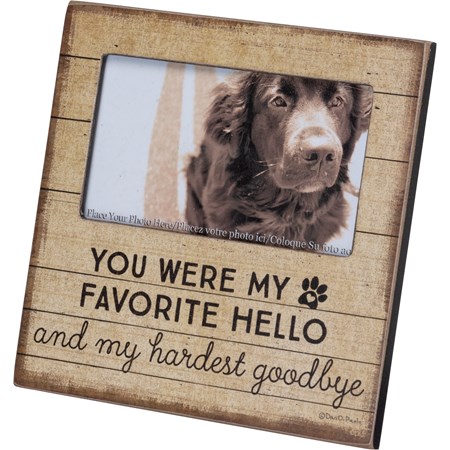Plaque Frame - My Favorite Hello Hardest Goodbye - 6" x 6" x 0.25", Fits 5" x 3" Photo - Wood, Paper, Glass, Metal