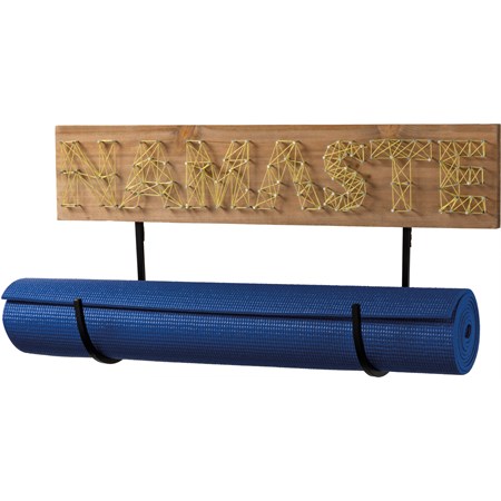 Yoga Mat Holder- Namaste - 24" x 5" x 1" - Wood, Metal, String