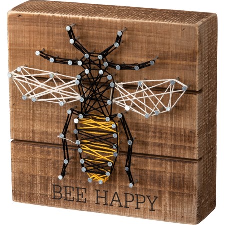String Art - Bee Happy - 6" x 6" x 1.75" - Wood, Metal, String