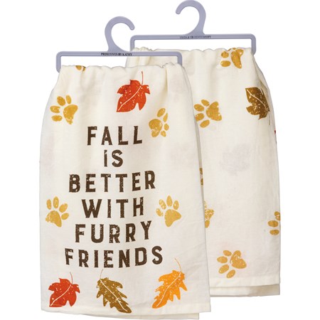 Kitchen Towel - Fall Is Better With Furry Friends - 28" x 28" - Cotton