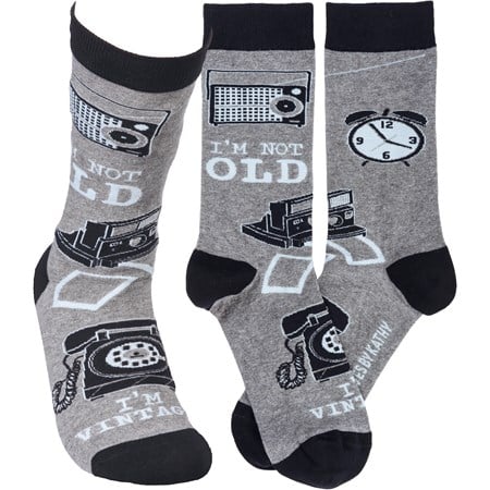Socks - I'm Not Old I'm Vintage - One Size Fits Most - Cotton, Nylon, Spandex