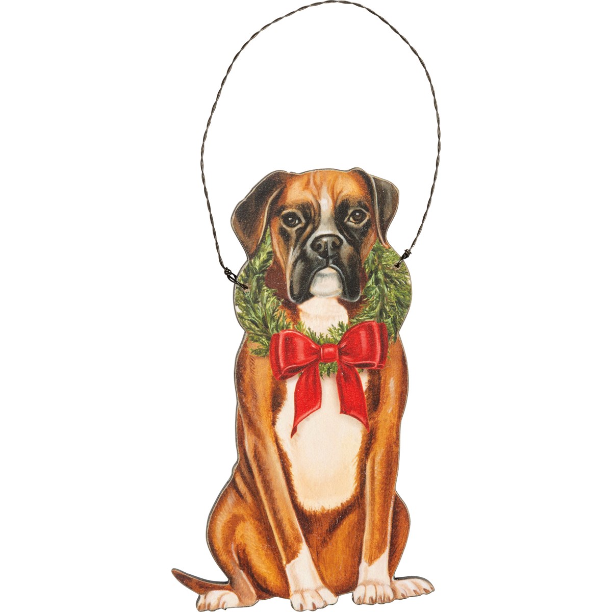 Christmas Boxer Ornament - Wood, Paper, Wire