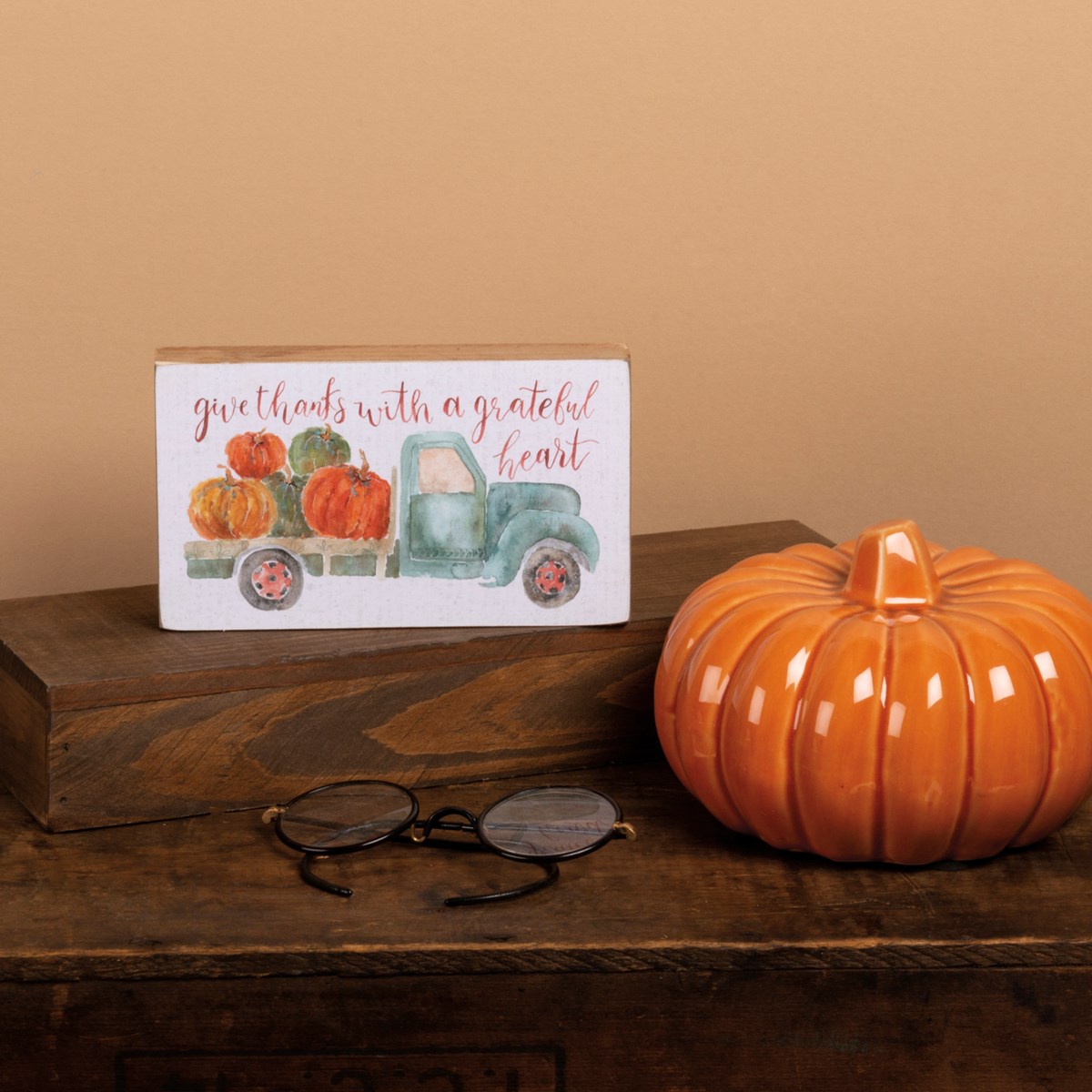 Give Thanks With A Grateful Heart Block Sign - Wood, Paper