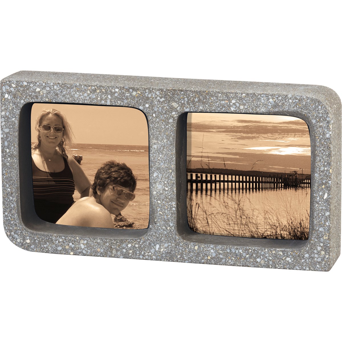 Frame - Double Gray  - 9" x 4.75" x 1.75", Fits 3.50" x 3.50" Photos - Cement
