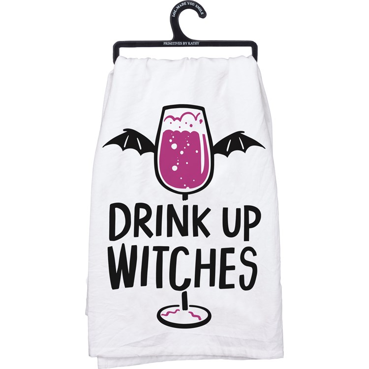 Drink Up Witches Bat Wing Kitchen Towel - Cotton