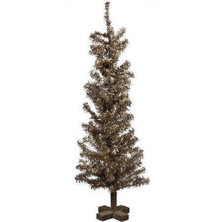 Large Silver Tinsel Christmas Tree - Wire, Tinsel, Wood, Glitter