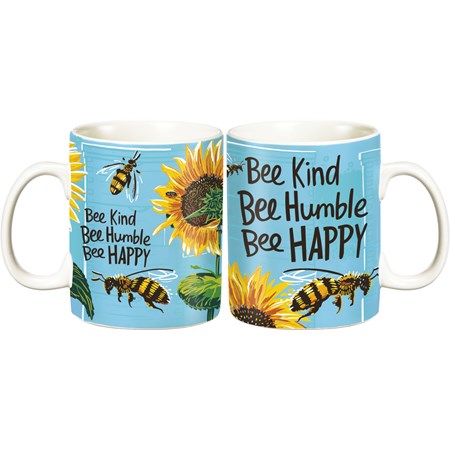 Mug - Bee Kind Bee Humble Bee Happy - 20 oz., 5.25" x 3.50" x 4.50 - Stoneware