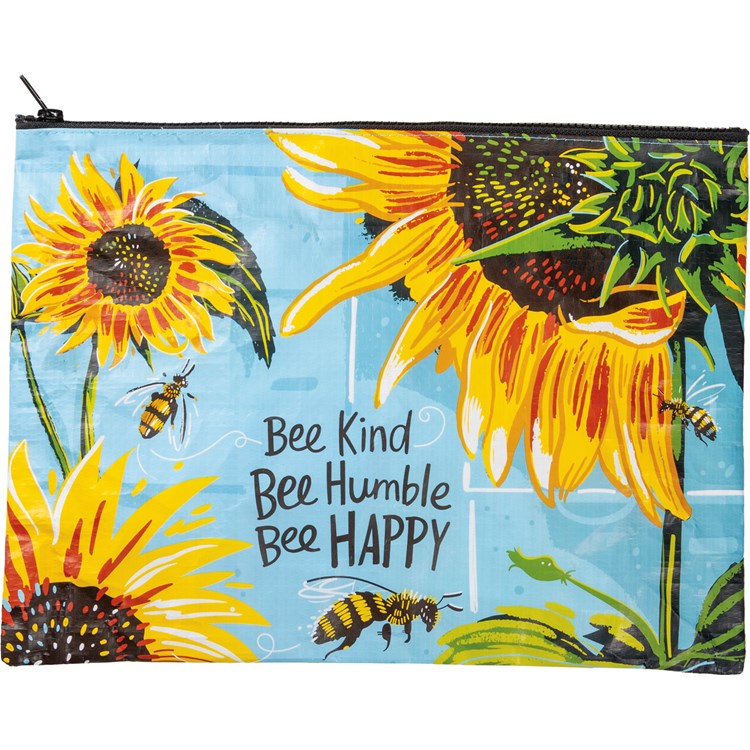 Bee Kind Bee Humble Bee Happy Zipper Folder - Post-Consumer Material, Plastic, Metal