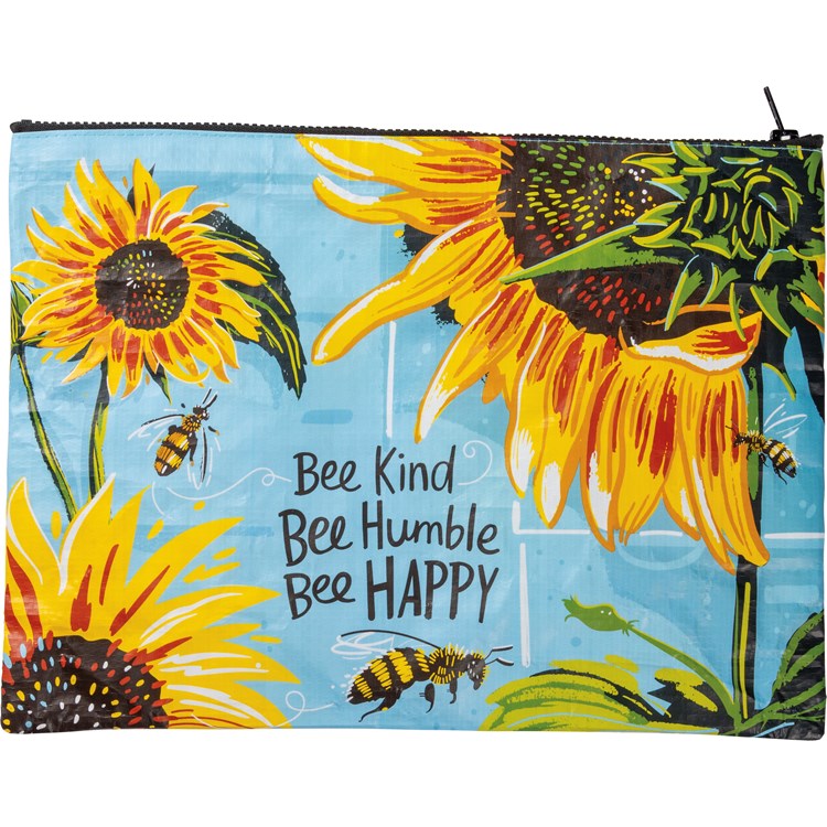 Bee Kind Bee Humble Bee Happy Zipper Folder - Post-Consumer Material, Plastic, Metal