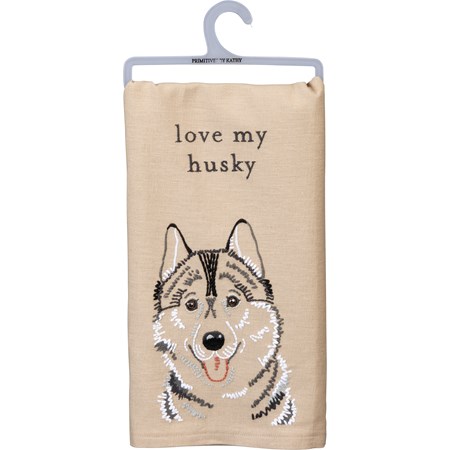 Kitchen Towel - Love My Husky  - 20" x 26"  - Cotton, Linen