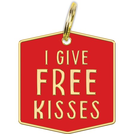 Collar Charm - I Give Free Kisses - Charm: 1.25" x 1.75", Card: 3" x 5" - Metal, Enamel, Paper