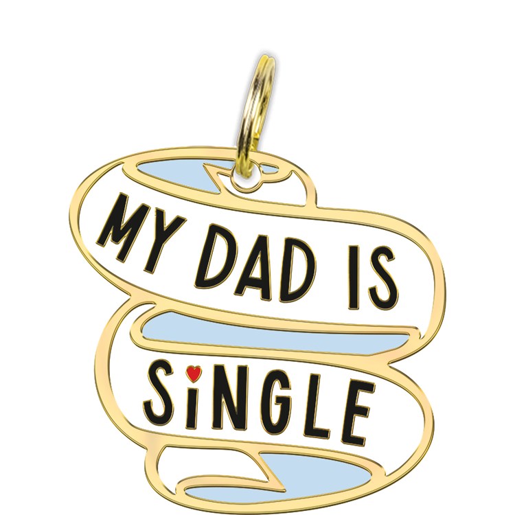 My Dad Is Single Collar Charm - Metal, Enamel, Paper