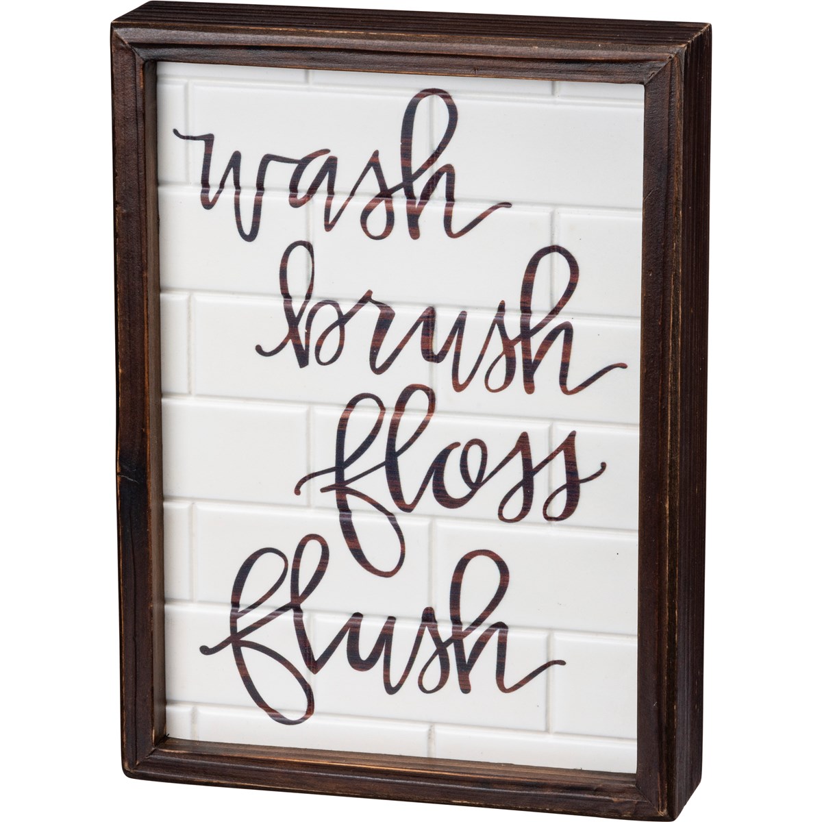 Wash Brush Floss Flush Inset Box Sign - Wood