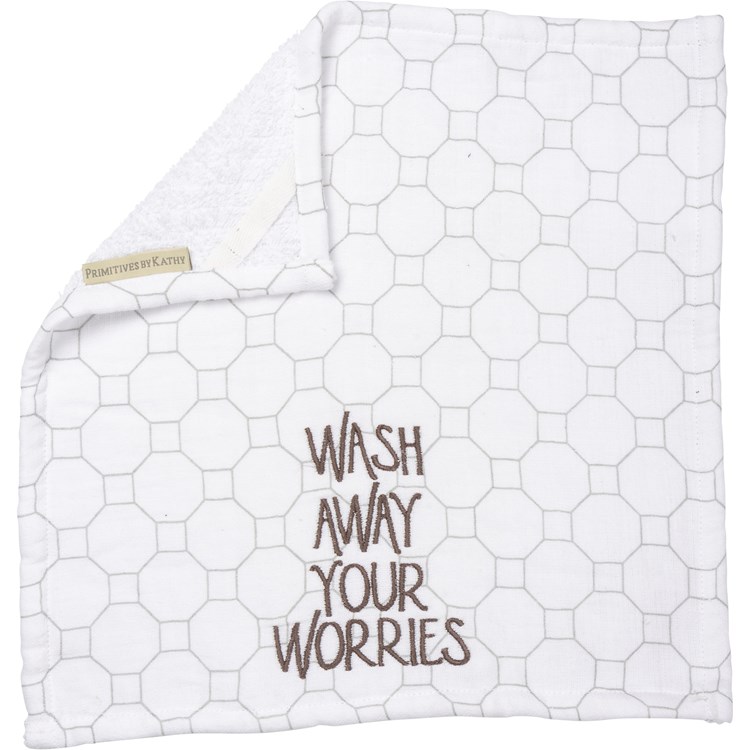 Washcloth - Wash Away Your Worries - 13" x 13" - Cotton, Terrycloth