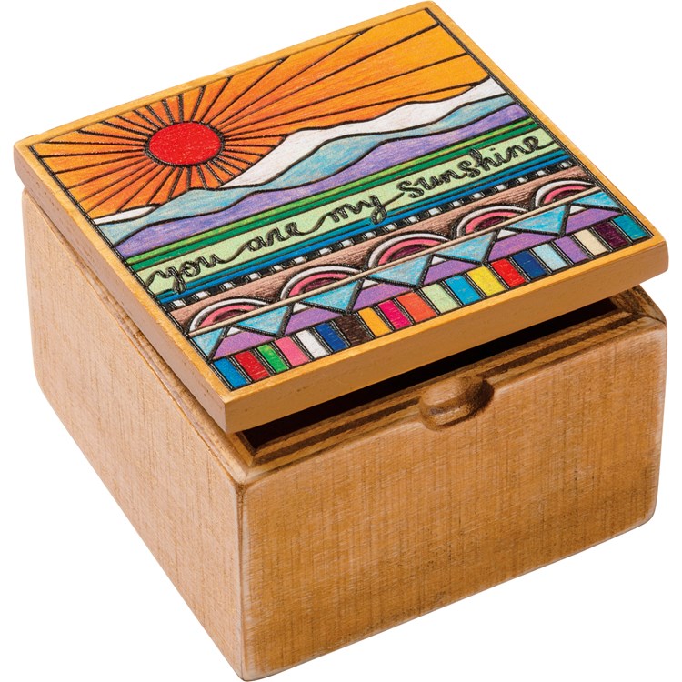 Hinged Box - You Are My Sunshine - 4" x 4" x 2.75" - Wood, Metal