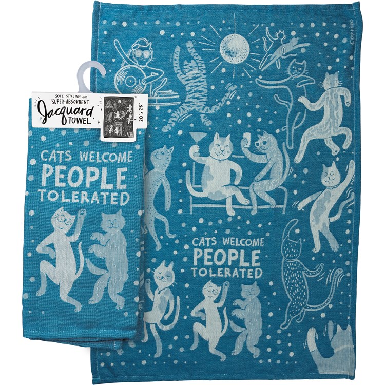 Kitchen Towel - Cats Welcome People Tolerated - 20" x 28" - Cotton