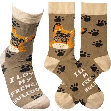 I Love My French Bulldog Socks - Cotton, Nylon, Spandex