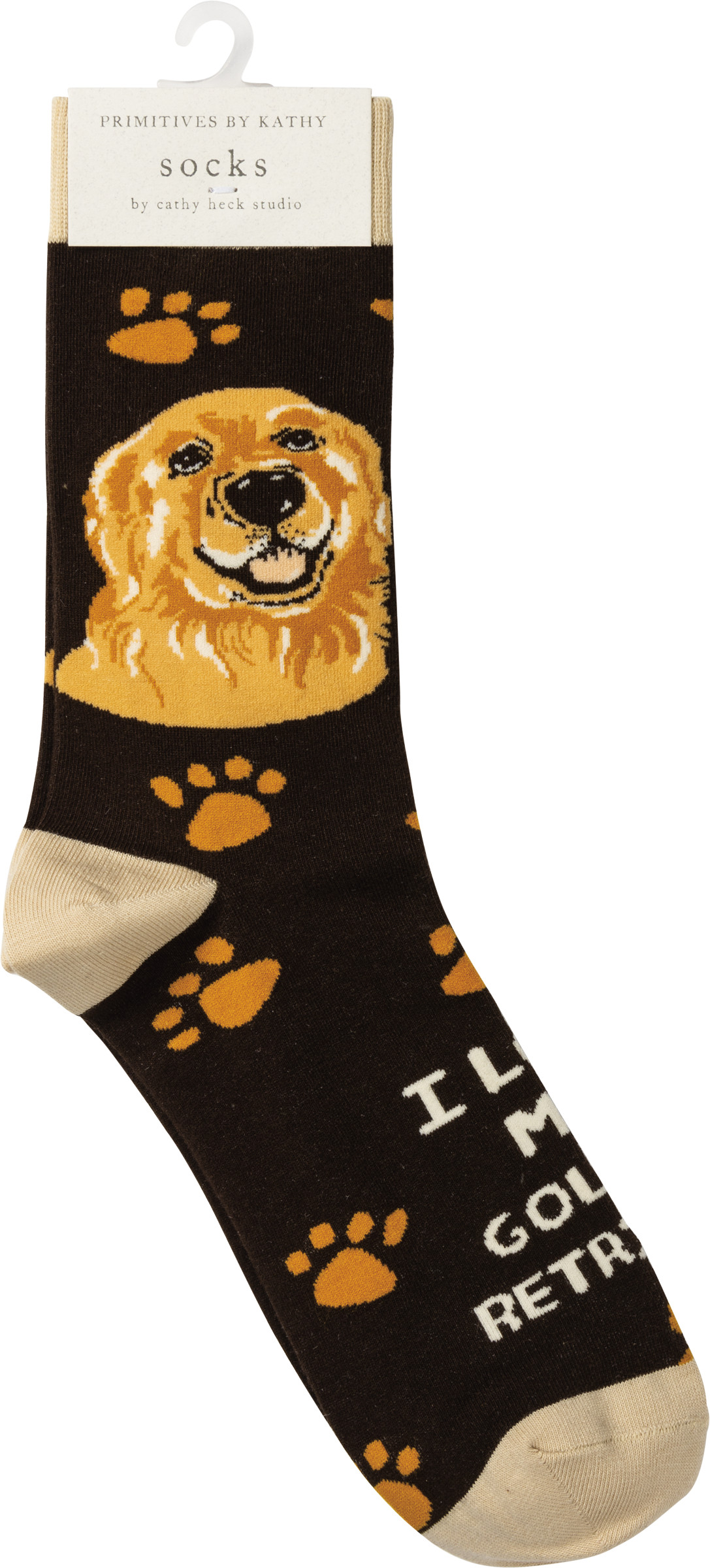 Black I love Golden Retriever Dogs With a Paw Print Design Socks 