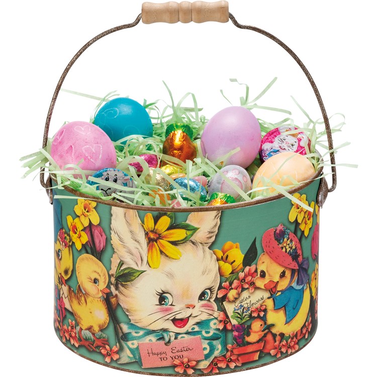 Bucket Set - Have A Happy Easter - 9.50" Diameter x 6.25", 7.50" Diameter x 4.75" - Metal, Paper, Wood