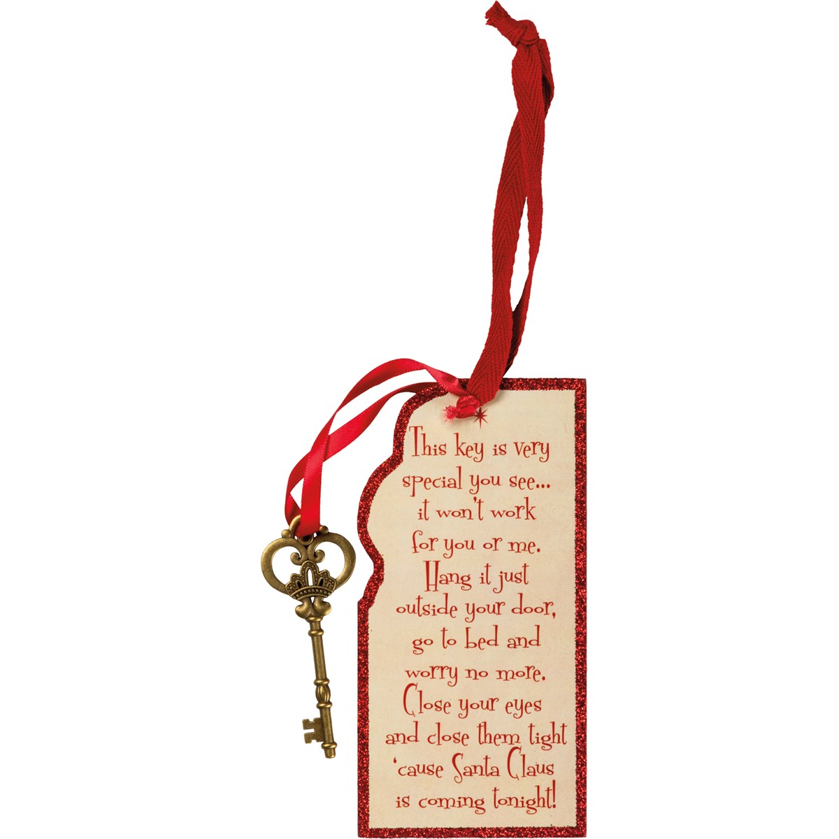 Santa's Magic Key Vintage Ornament - Wood, Paper, Metal, Ribbon, Glitter