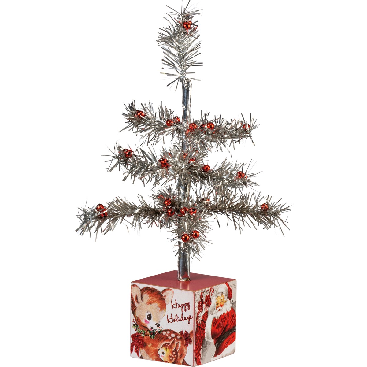 Retro Santa Tree - Wood, Paper, Tinsel, Glass, Glitter