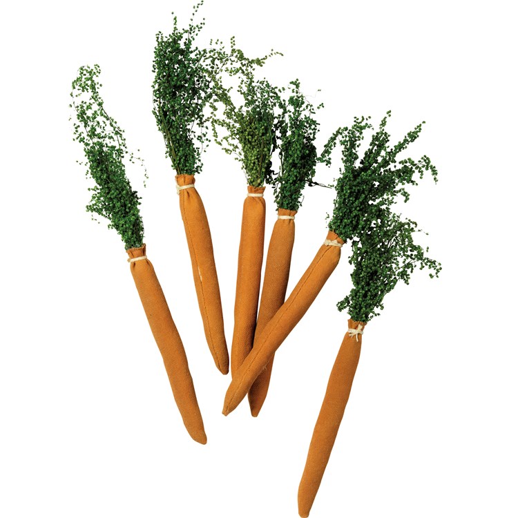 Primitive Carrots - 0.75" x 8" - Cotton, Natural Foliage, String