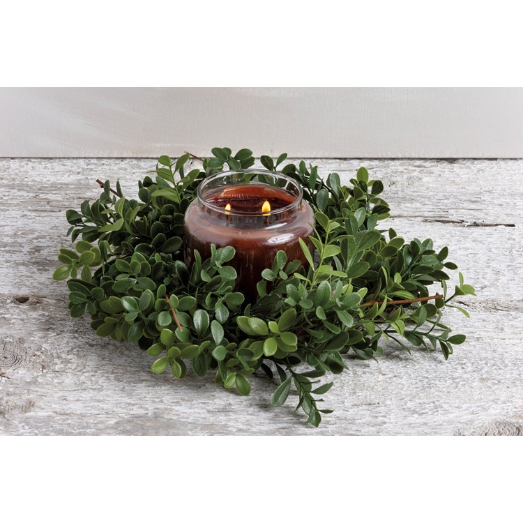 Boxwood Candle Ring - Plastic, Wire
