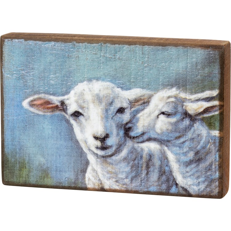 Block Sign - Sheep And Lamb - 6" x 4" x 1" - Wood