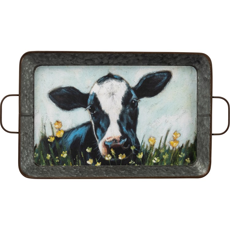 Tray Set - Sheep And Cow - 19" x 12.50" x 2", 16.50" x 11" x 2" - Metal, Paper