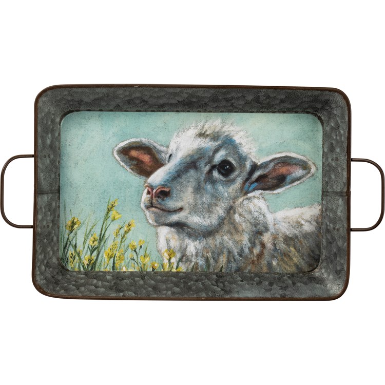 Tray Set - Sheep And Cow - 19" x 12.50" x 2", 16.50" x 11" x 2" - Metal, Paper