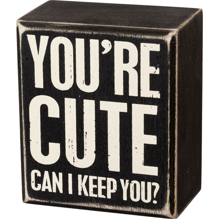 Box Sign - You're Cute Can I Keep You - 3" x 3.50" x 1.75" - Wood