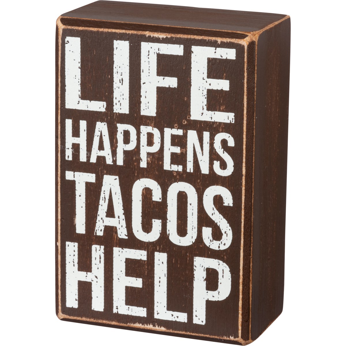 Life Happens Tacos Help Box Sign And Sock Set - Wood, Cotton, Nylon, Spandex, Ribbon