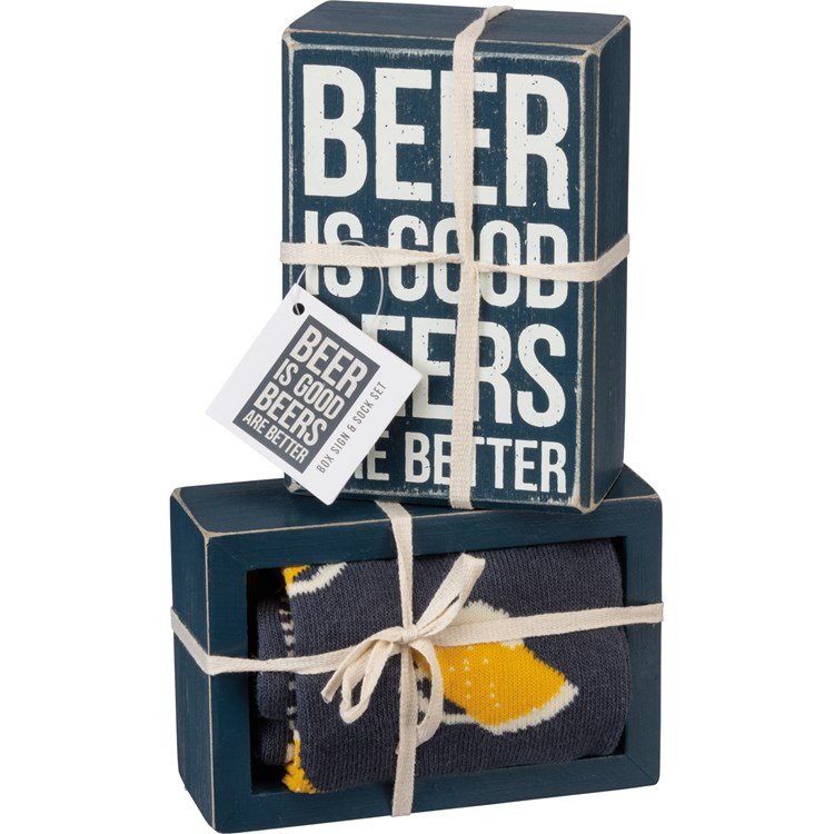 Beers Are Better Box Sign And Sock Set - Wood, Cotton, Nylon, Spandex, Ribbon