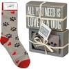 Love And A Dog Box Sign And Sock Set - Wood, Cotton, Nylon, Spandex, Ribbon