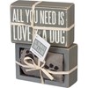Love And A Dog Box Sign And Sock Set - Wood, Cotton, Nylon, Spandex, Ribbon