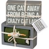 One Cat Away Box Sign And Sock Set - Wood, Cotton, Nylon, Spandex, Ribbon