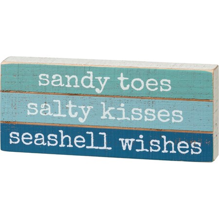 Slat Block Sign - Sandy Toes Seashell Wishes - 7" x 3" x 1" - Wood