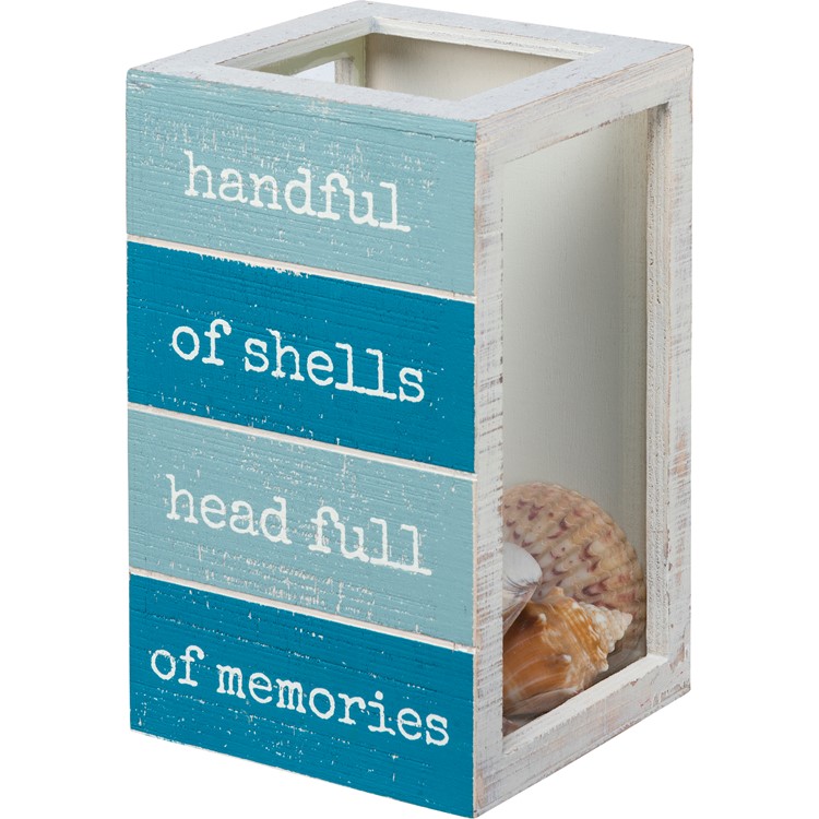 Shell Holder - Shell Memories - 4.25" x 7.25" x 4.25" - Wood, Glass