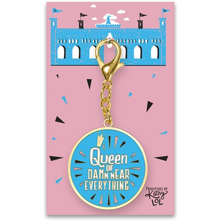 Keychain - Queen Of Everything - 1.75" x 3.50", Card: 3" x 5" - Metal, Enamel, Paper