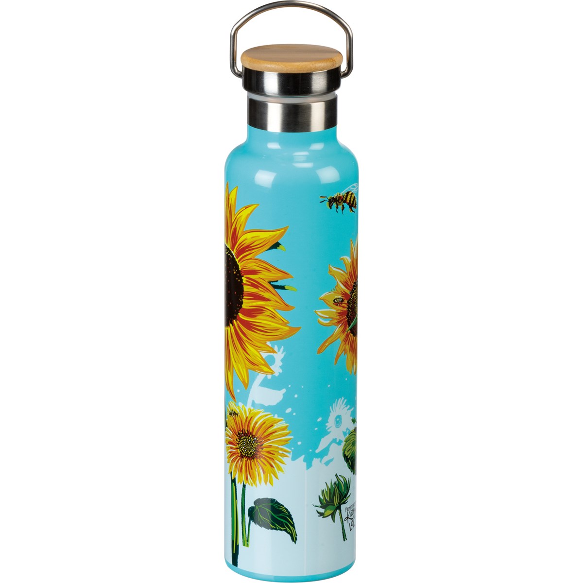 Insulated Bottle - Bee Kind - 25 oz., 2.75" Diameter x 11.25" - Stainless Steel, Bamboo