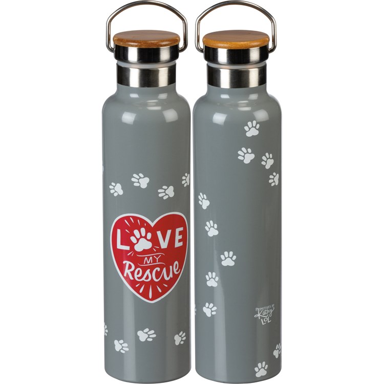 Love My Rescue Insulated Bottle - Stainless Steel, Bamboo