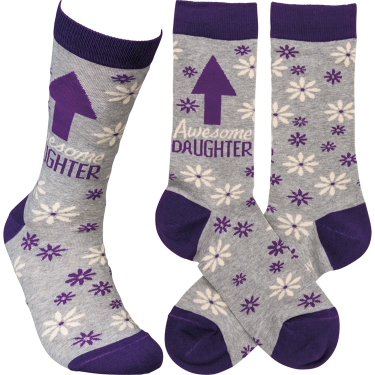 Socks - Awesome Daughter - One Size Fits Most - Cotton, Nylon, Spandex