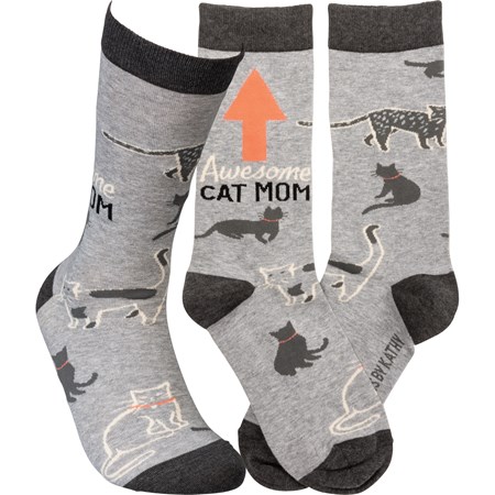 Socks - Awesome Cat Mom - One Size Fits Most - Cotton, Nylon, Spandex