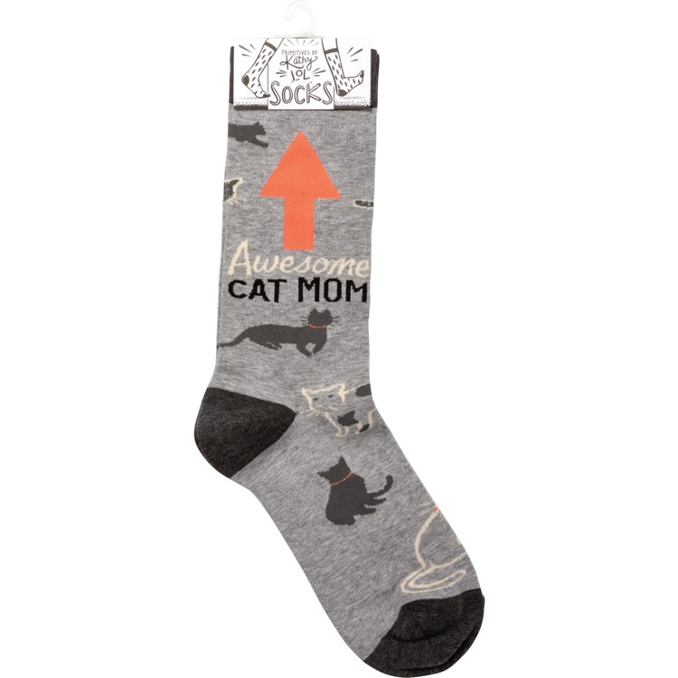 Socks - Awesome Cat Mom - One Size Fits Most - Cotton, Nylon, Spandex