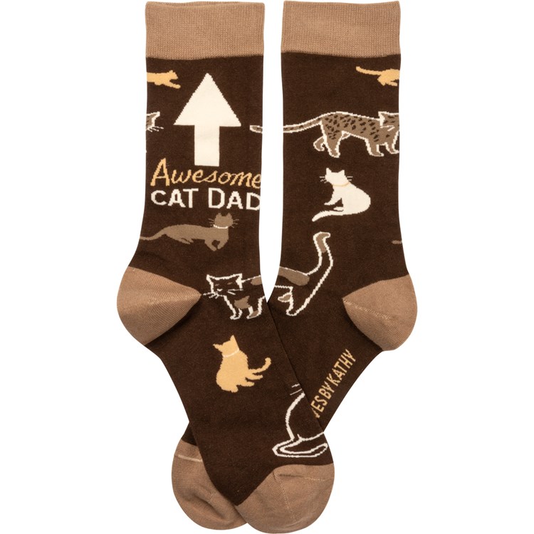 Socks - Awesome Cat Dad - One Size Fits Most - Cotton, Nylon, Spandex