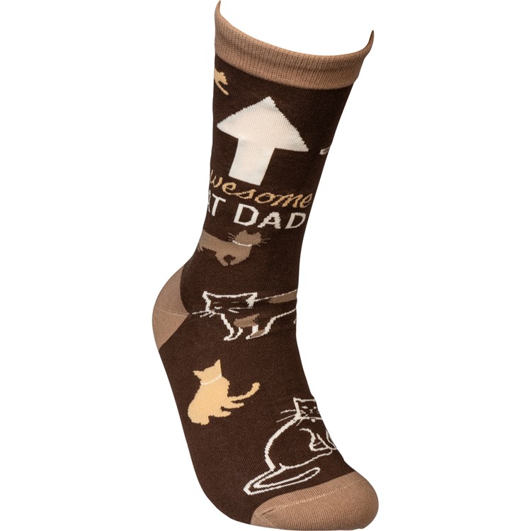 Socks - Awesome Cat Dad - One Size Fits Most - Cotton, Nylon, Spandex