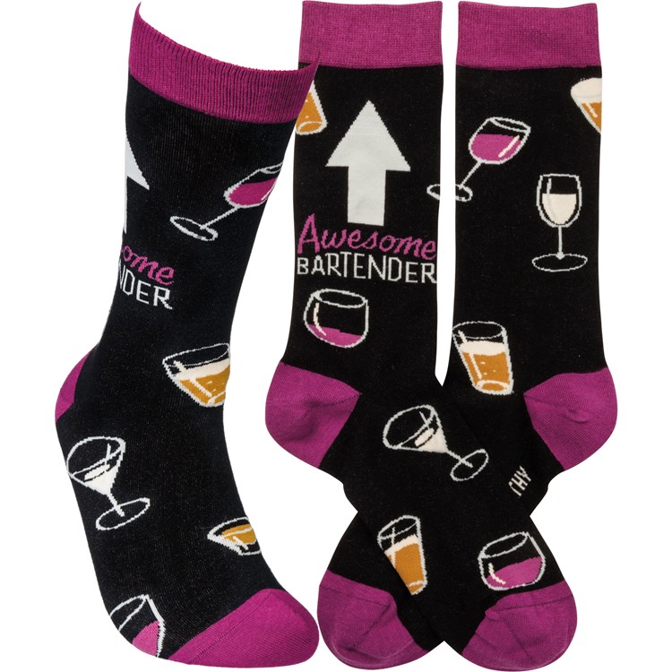 Socks - Awesome Bartender - One Size Fits Most - Cotton, Nylon, Spandex