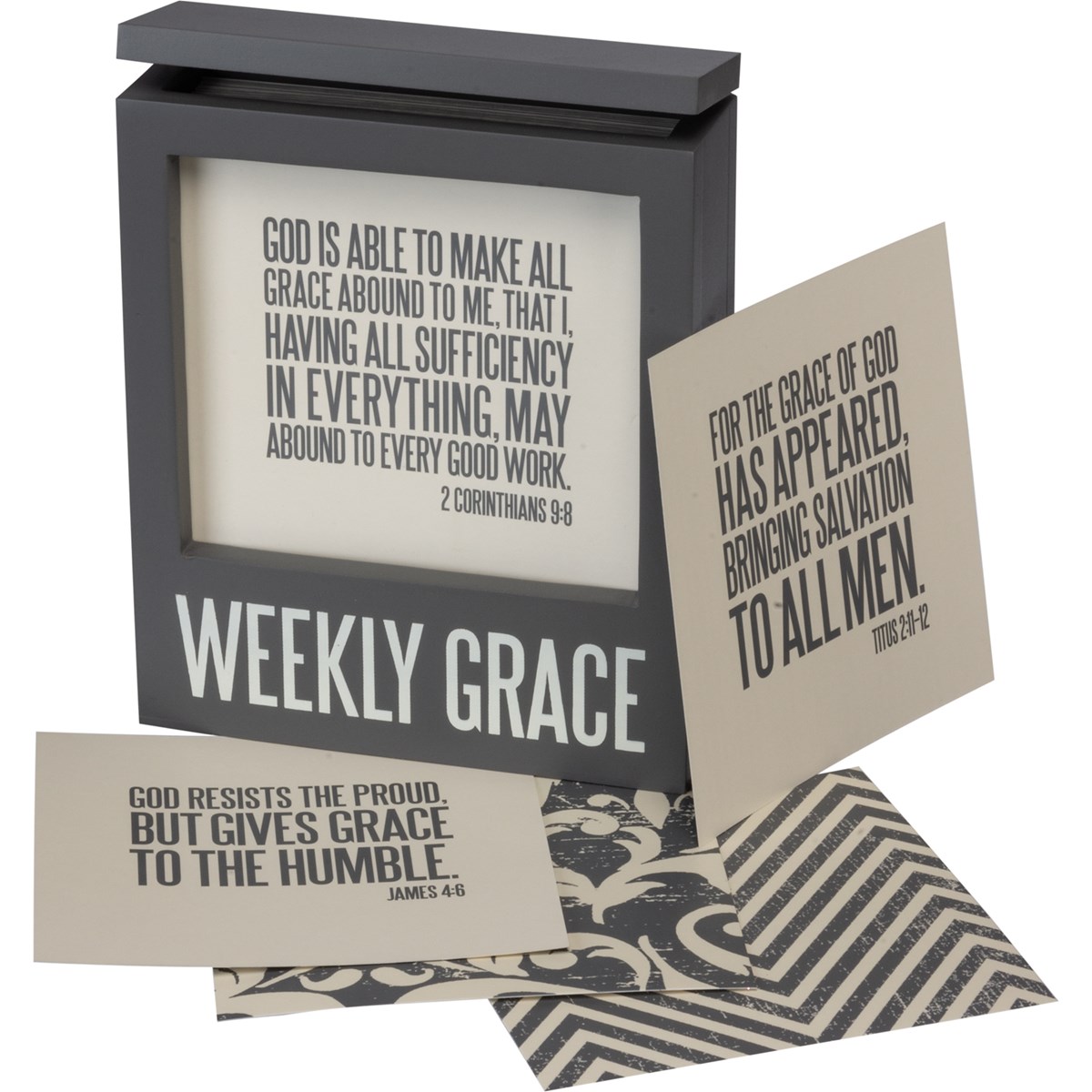Words Of Wisdom - Weekly Grace - 5.75" x 6.75" x 2.25", Cards: 5" x 5" - Wood, Paper, Metal