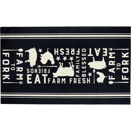 Rug - Eat Fresh Farm To Fork - 34" x 20" - Polyester, PVC skid-resistant backing